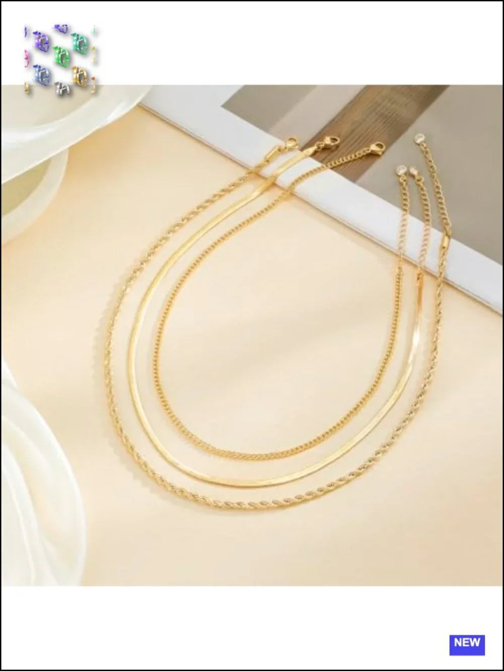 14K Gold Plated Layered Chain Choker Necklace Set for Women